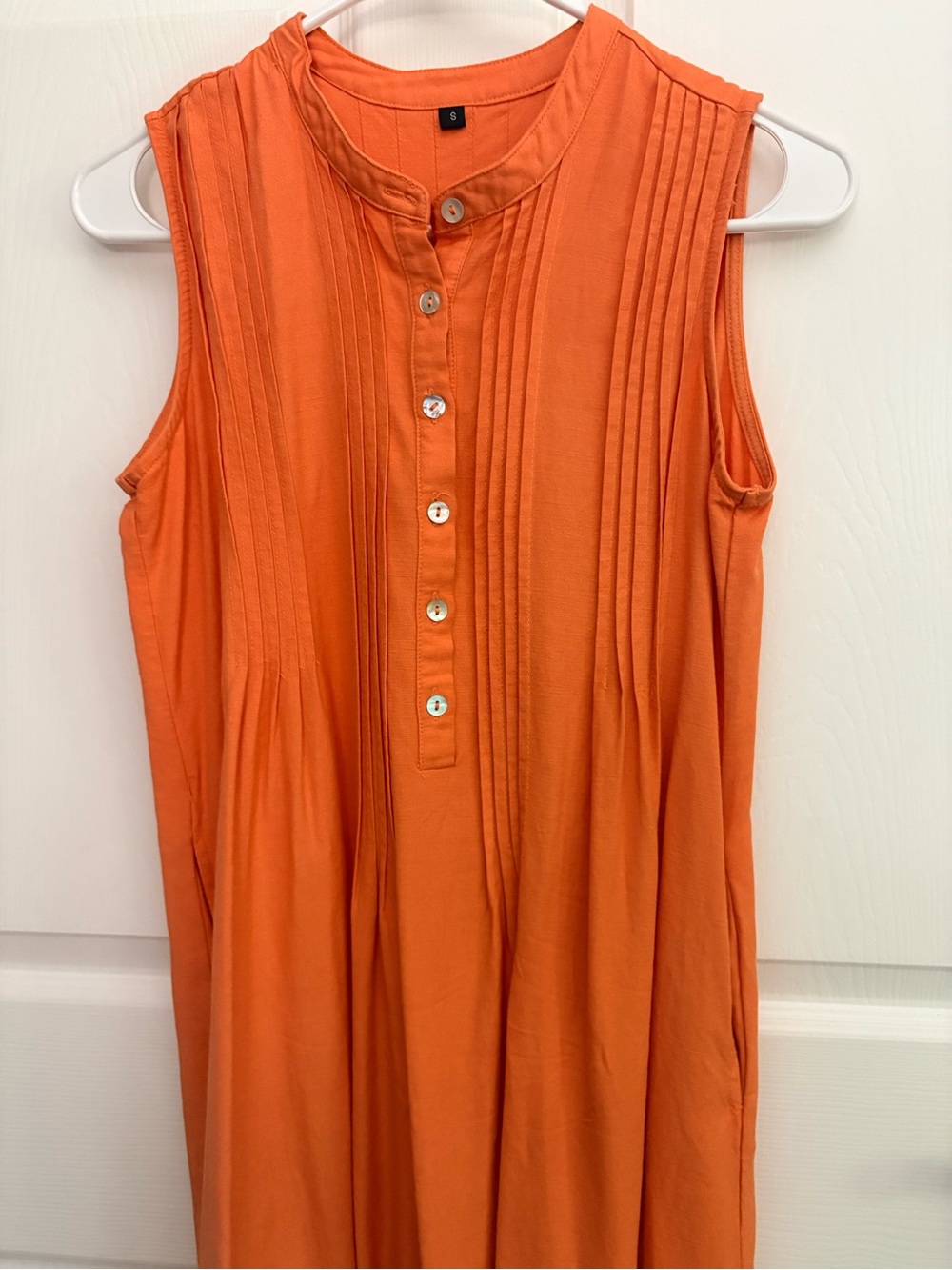 Sleeveless Orange Pintuck Button Front Top